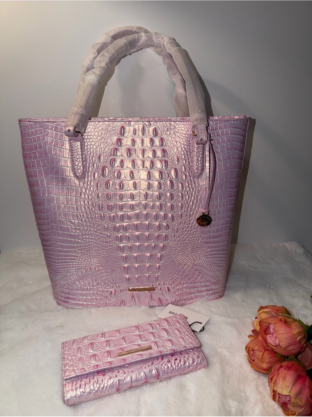 Brahmin Ezra tote and Cordelia wallet in Rose Water